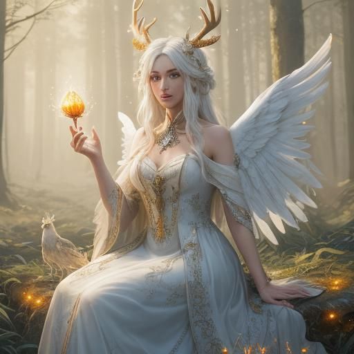 Vibrant Angelic Stag in Glittering Woodland Scene