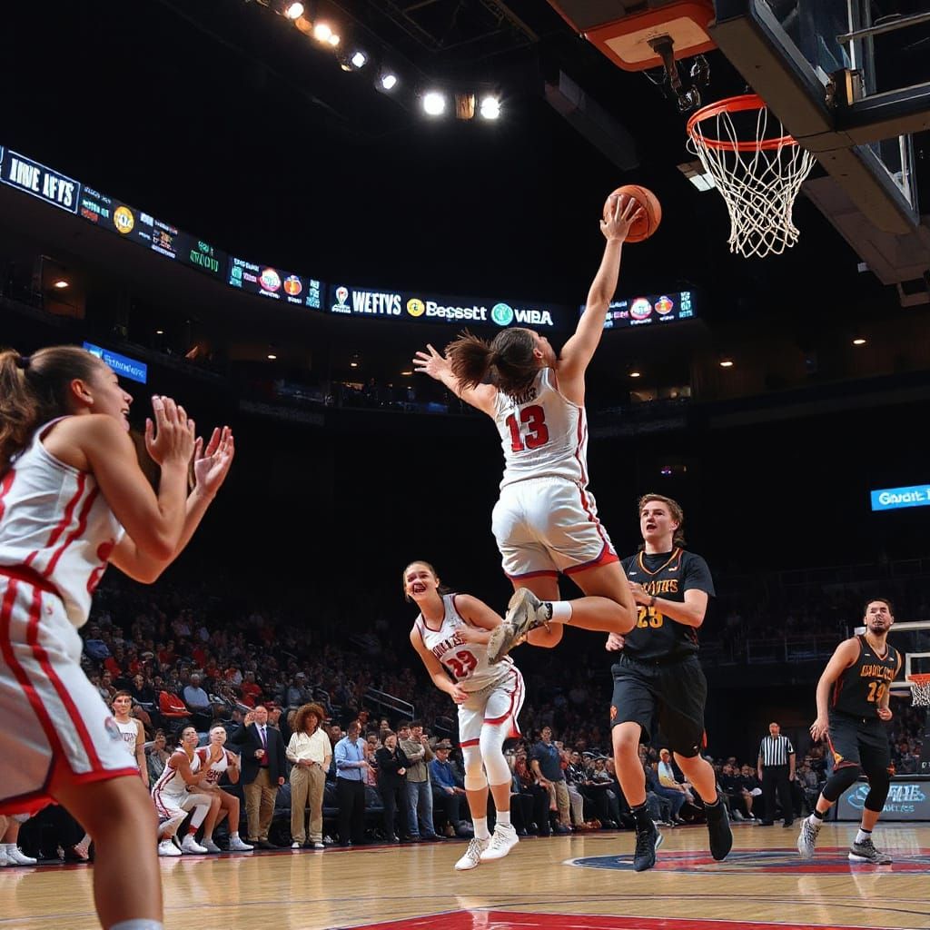 WNBA Game: Girl's Dramatic Basketball Hoop Jump