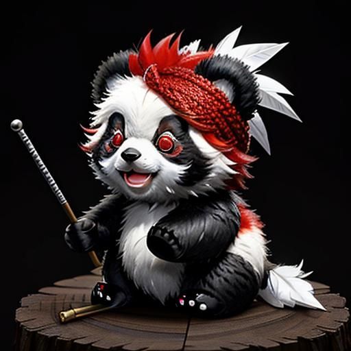 Knitted Red Panda with Feather Mohawk