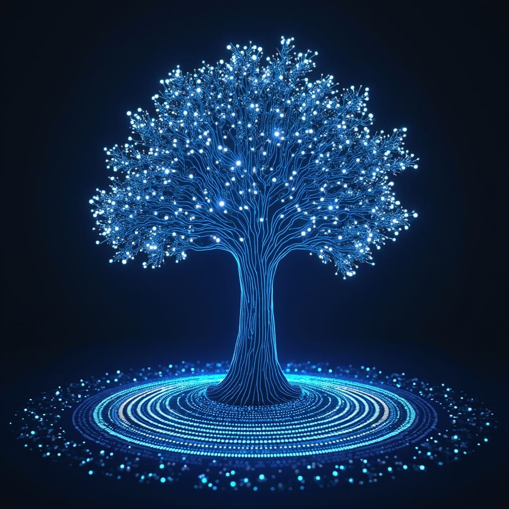Vibrant Tree Code Visualized with Futuristic Circle Graph