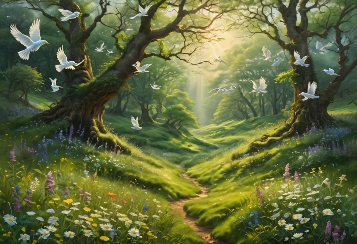 Enchanted Spring Vale: Hyperdetailed Oil Painting