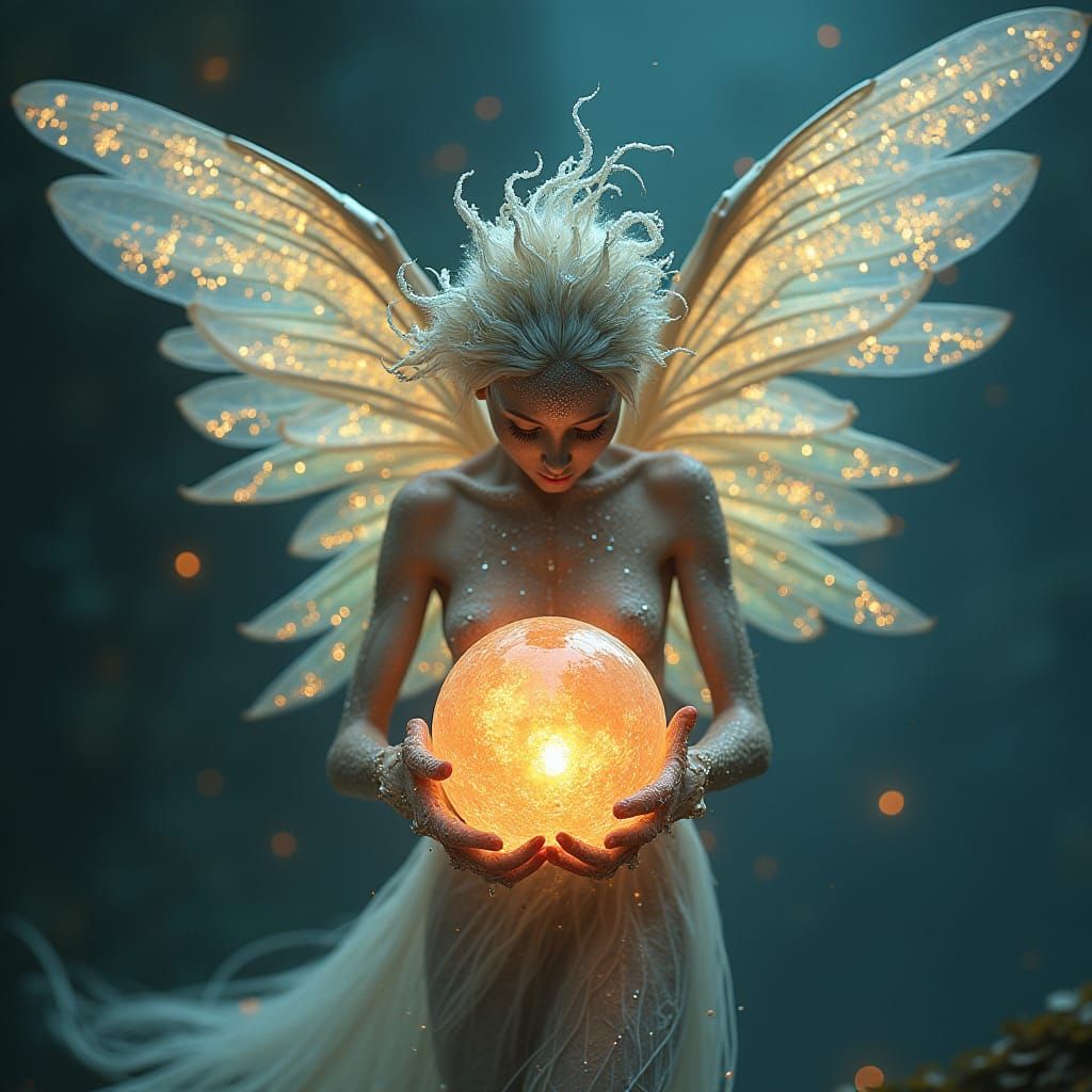 Ethereal Being Cradling Planet in Dreamlike Illustration