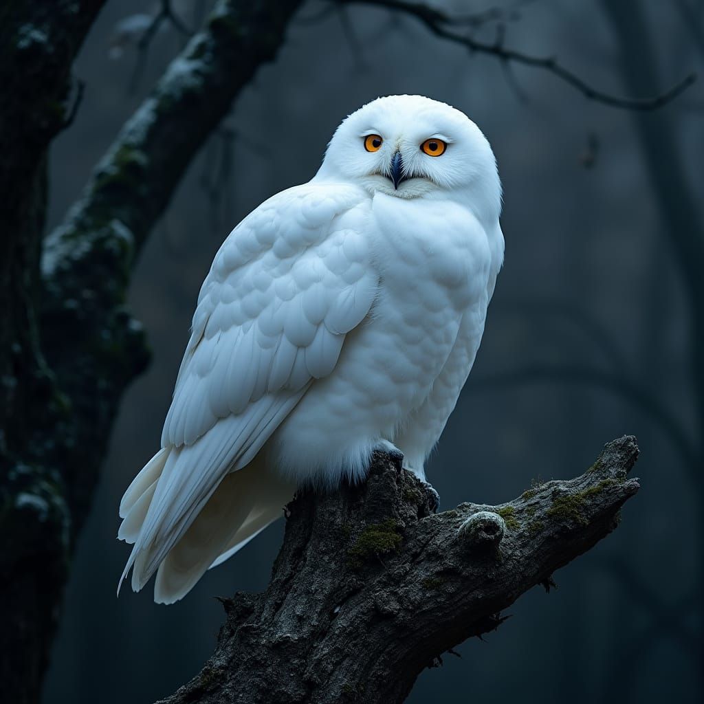 Majestic Snow Owl in Moonlit Forest