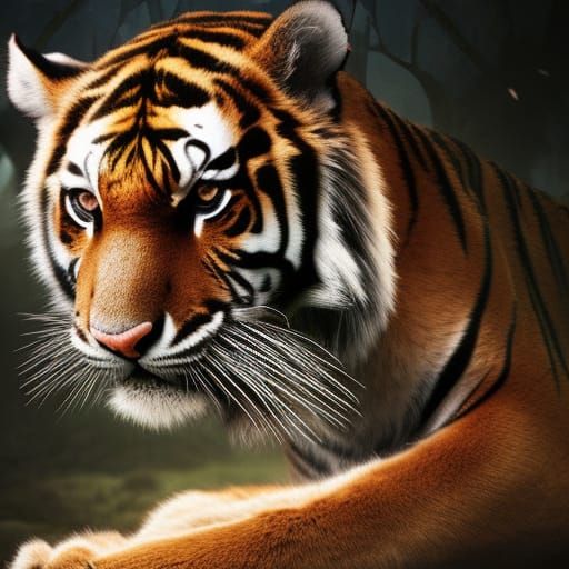 Cute Realistic Tiger: Detailed Digital Matte Painting