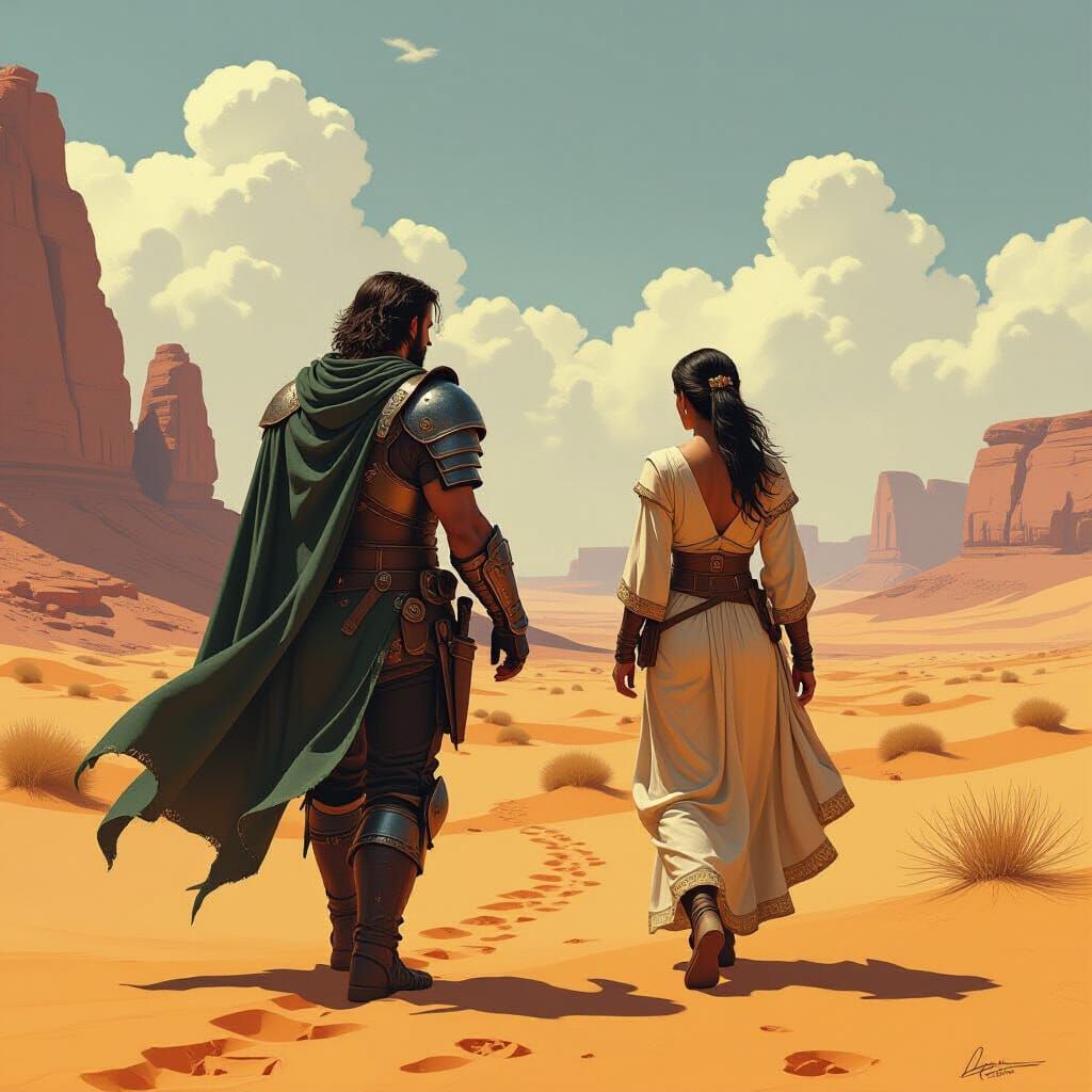 Mercenary and Noble Journey Through Desert Landscape