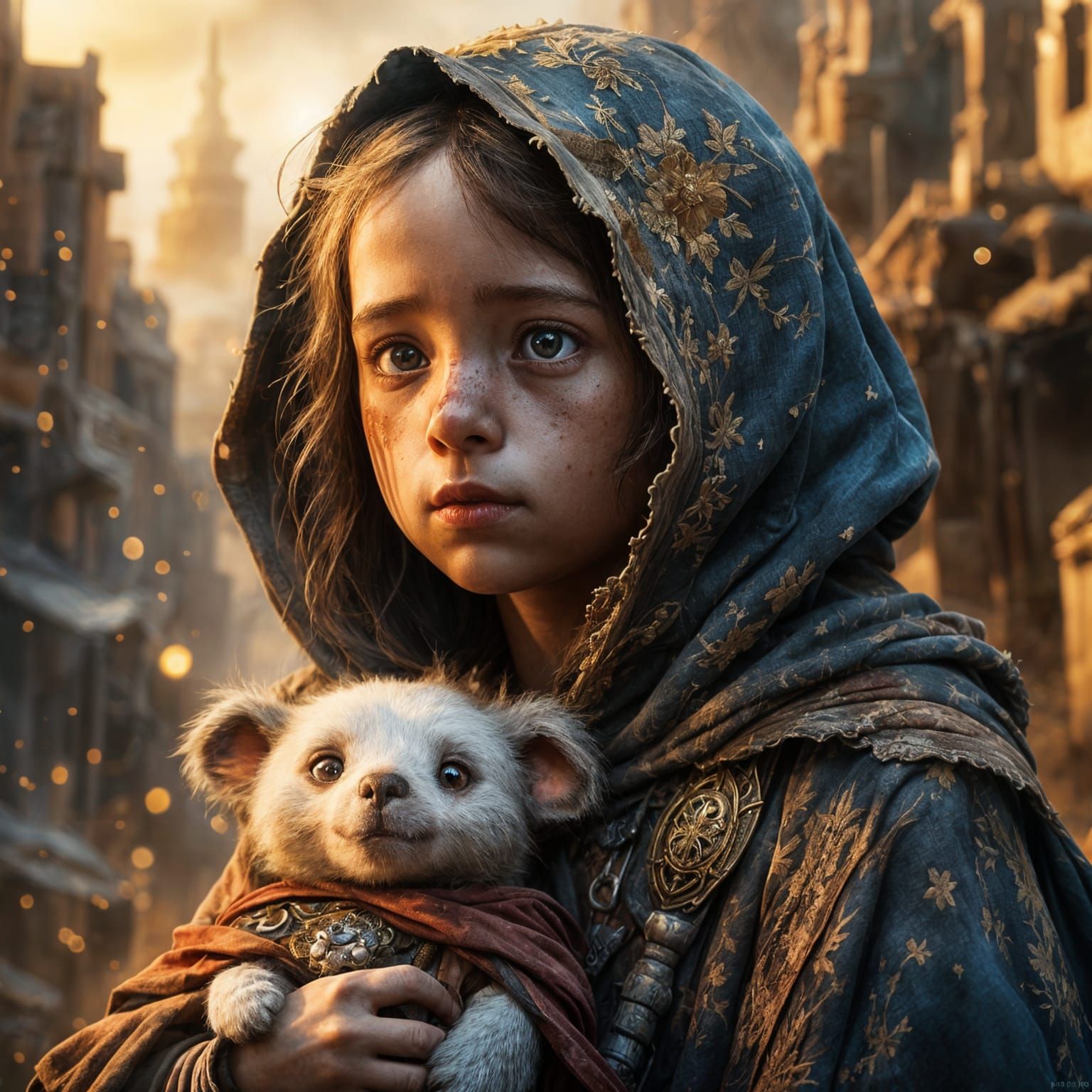 Sad Child Portrait in War-Torn Land