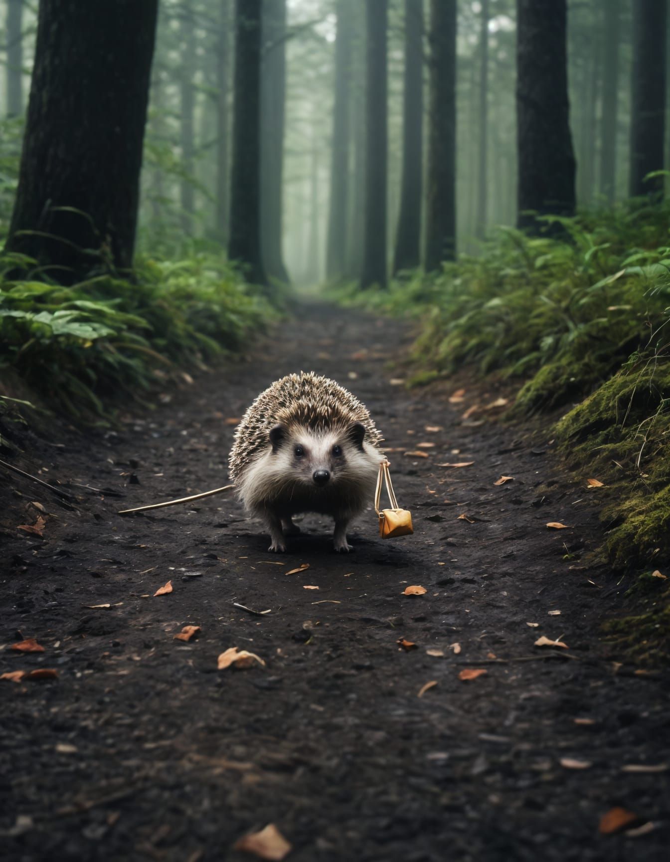 Hedgehog's Forest Journey with Bag on Stick