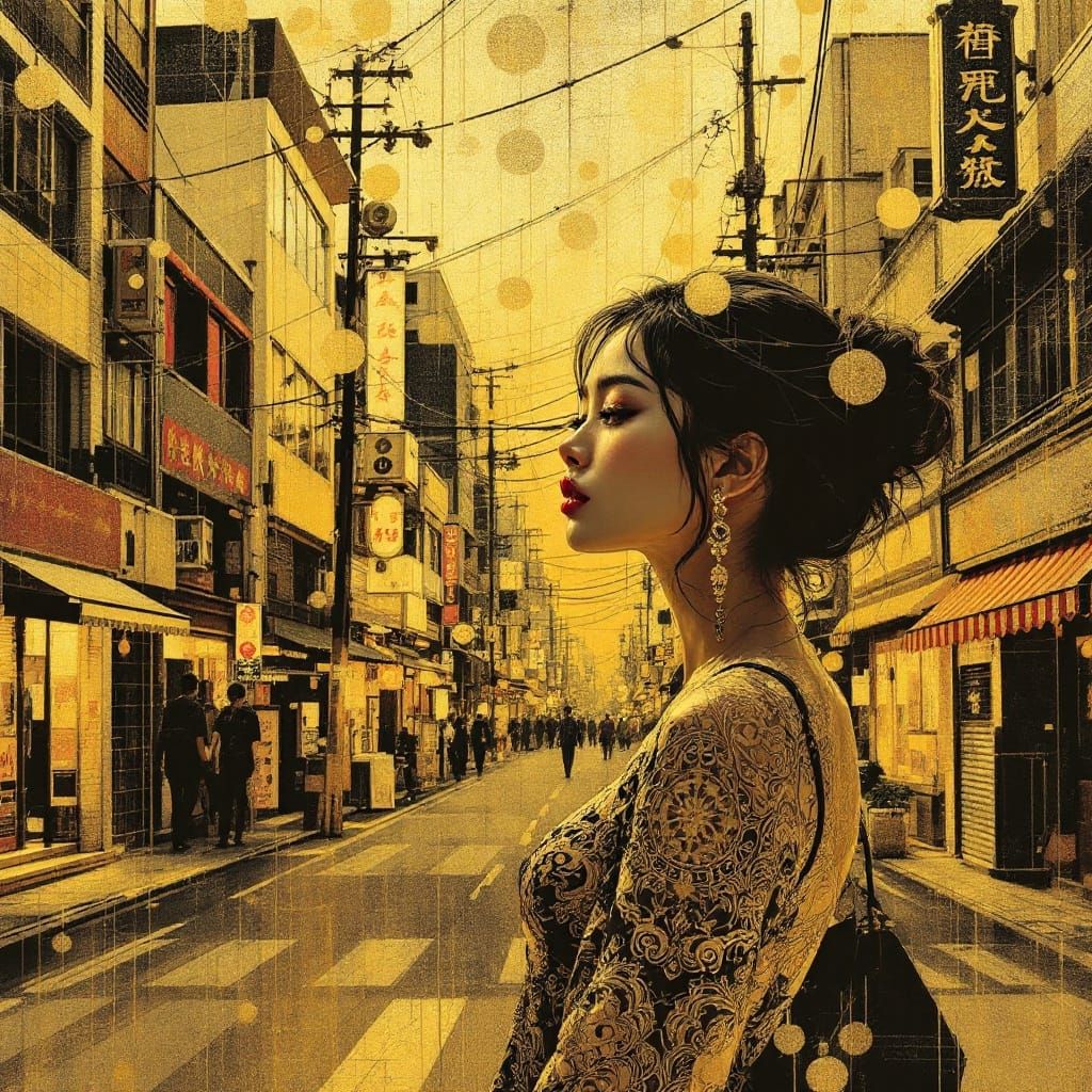 Golden Dusk Descends in Tokyo, an Ornate Street Scene