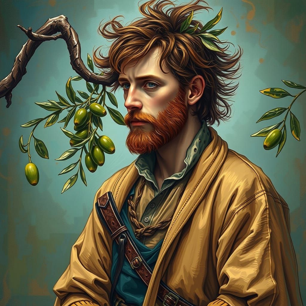 Olive Tree Man: Van Gogh-Style Post-Impressionism