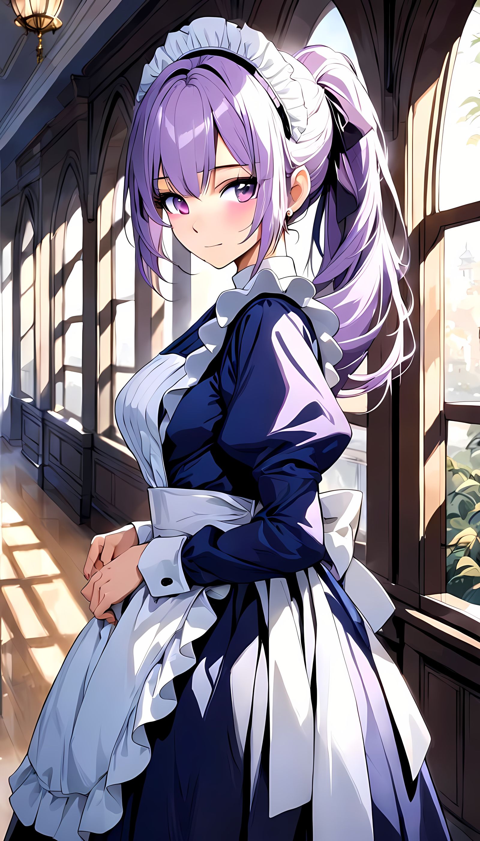 Anime Maid with Purple Hair in Sunlight