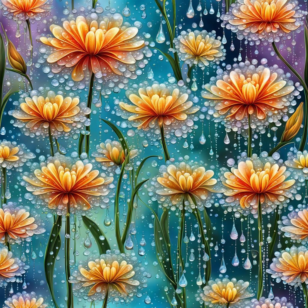 Glass Flowers in Sparkling Sunshine: A Digital Painting