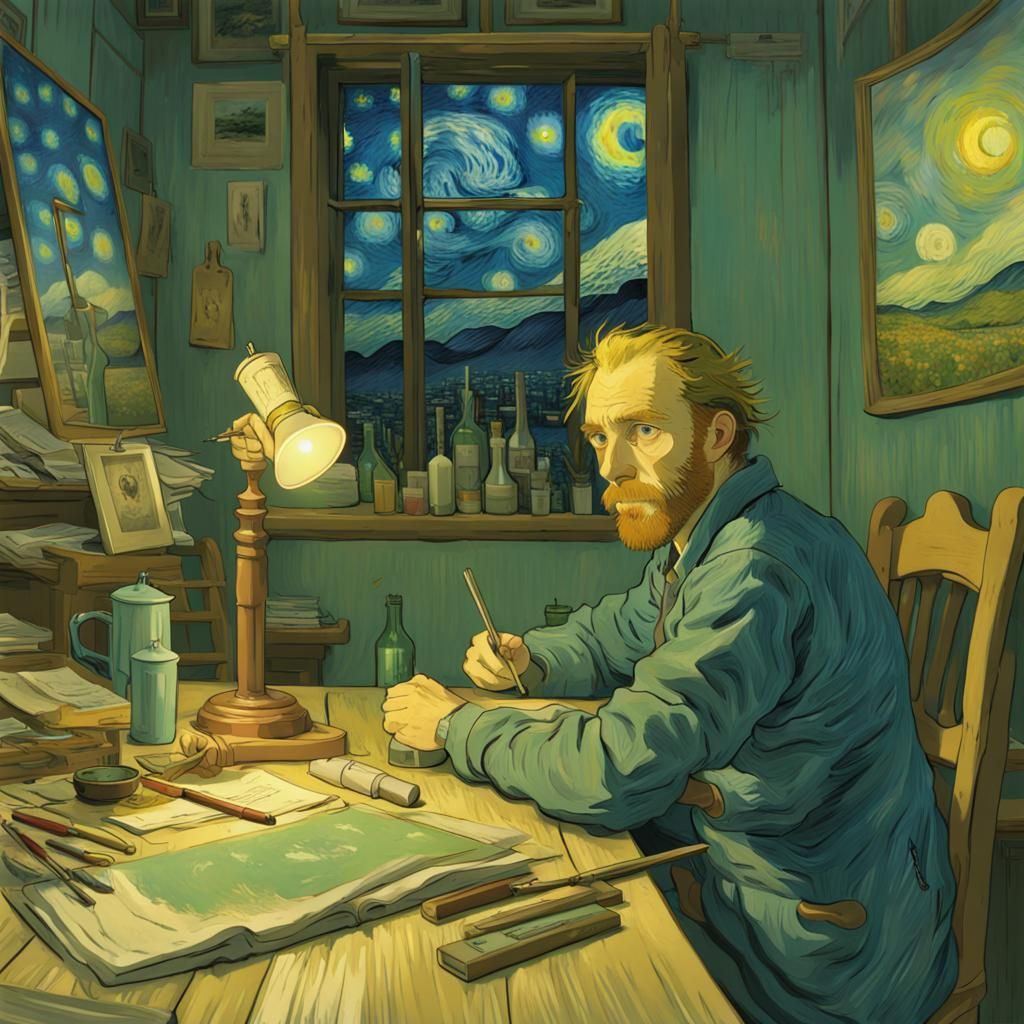 Anime Self-Portrait in Van Gogh Style