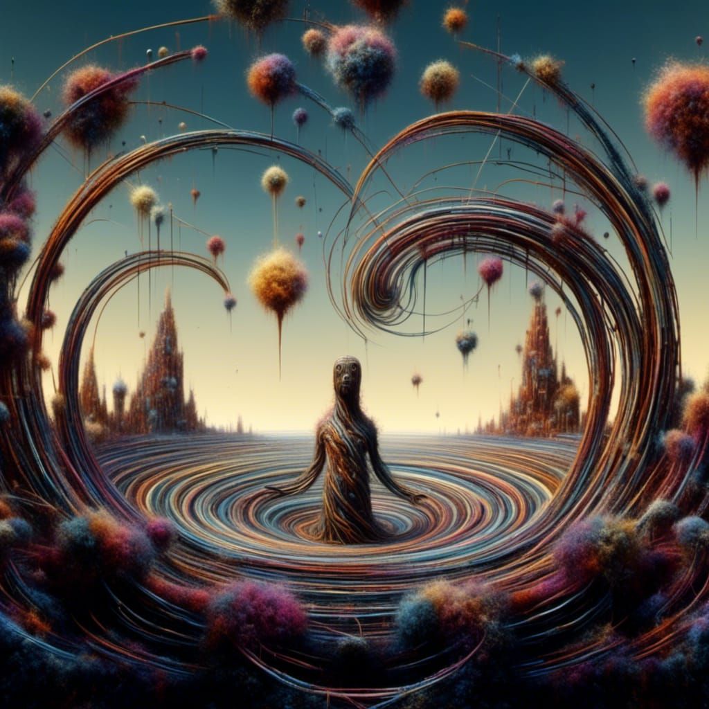 Surreal Landscape with Liquid Moai in Dali Style