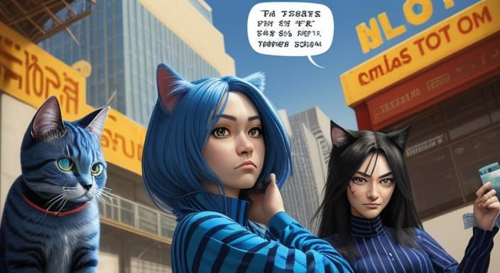 Relaxed Cat Girl Twins in a Whimsical Setting