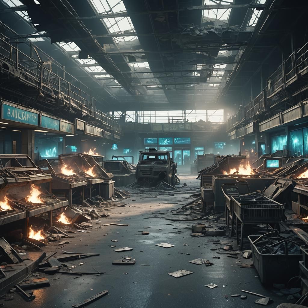 Post-Apocalyptic Walmart Ruins After Alien Invasion