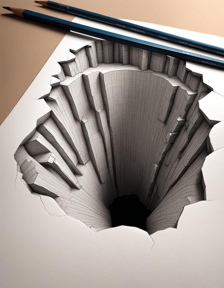 3D Pencil Sketch Illusion of a Sinkhole