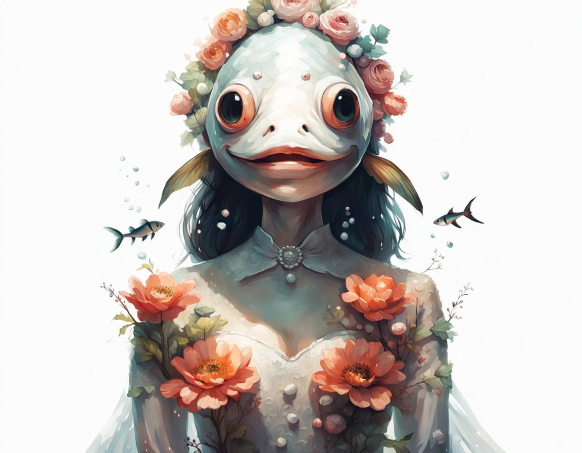 Anthropomorphic Fish Bride in Wedding Photo