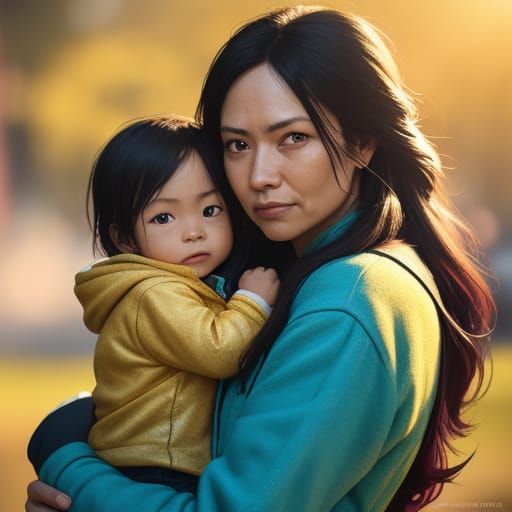 Surreal Motherly Love Shines in Vibrant Golden Hour Portrait