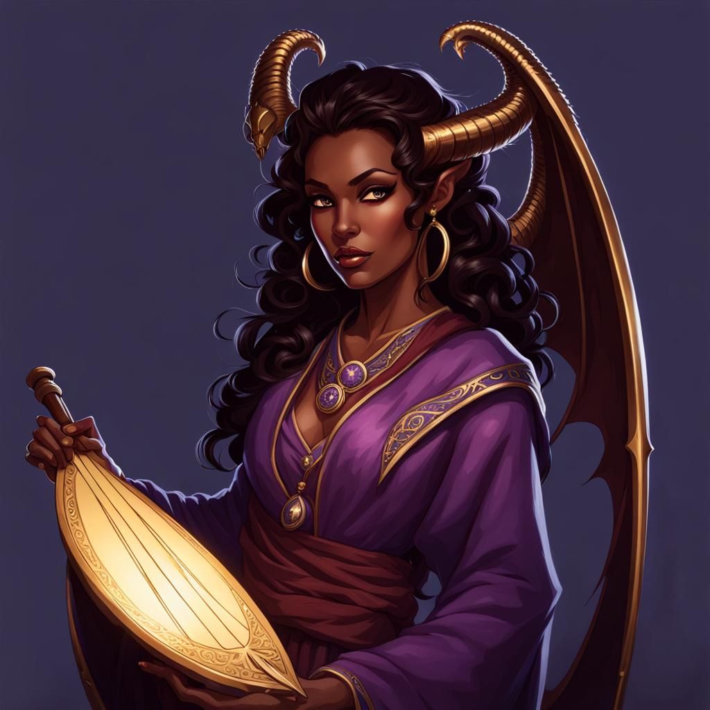 Tiefling with Dragon Wings Playing Dulcimer