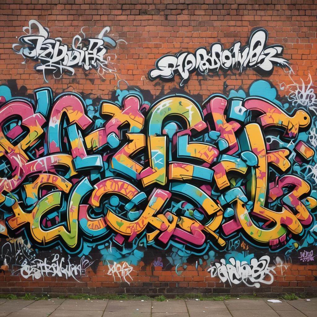 Colorful Graffiti Art on Brick Wall