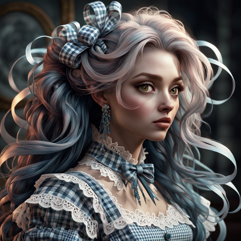 Whimsical Gingham Babe in Elaborate Plaid Attire