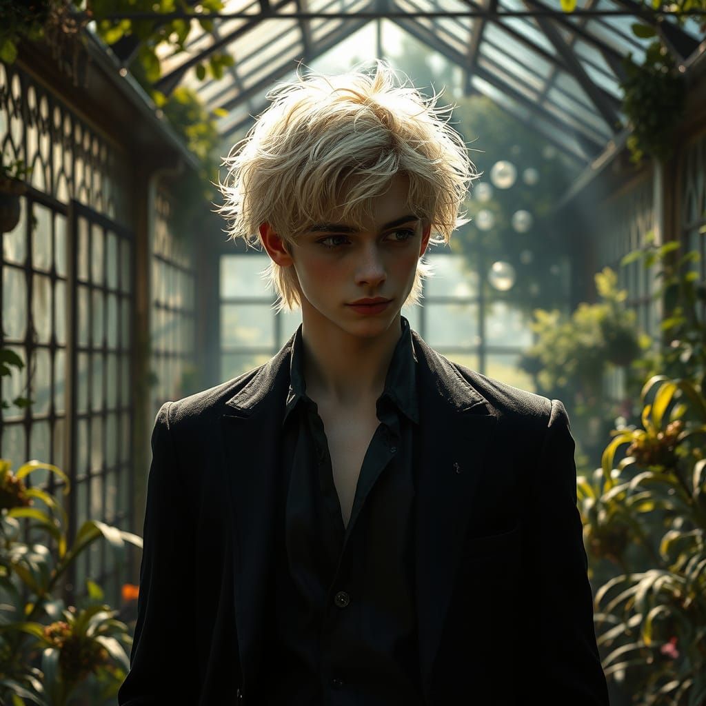 Melancholic Prince in Dilapidated Greenhouse