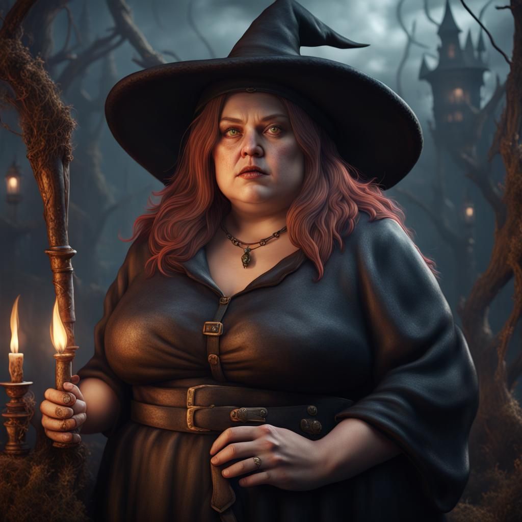 Hyperrealistic Portrait of a Chubby Witch