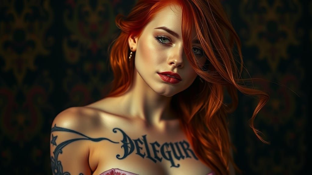 Red Haired Siren with BELEGUR Tattoo