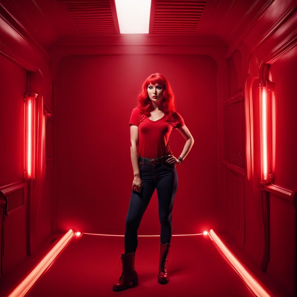 Woman in Red Holding Flashlight