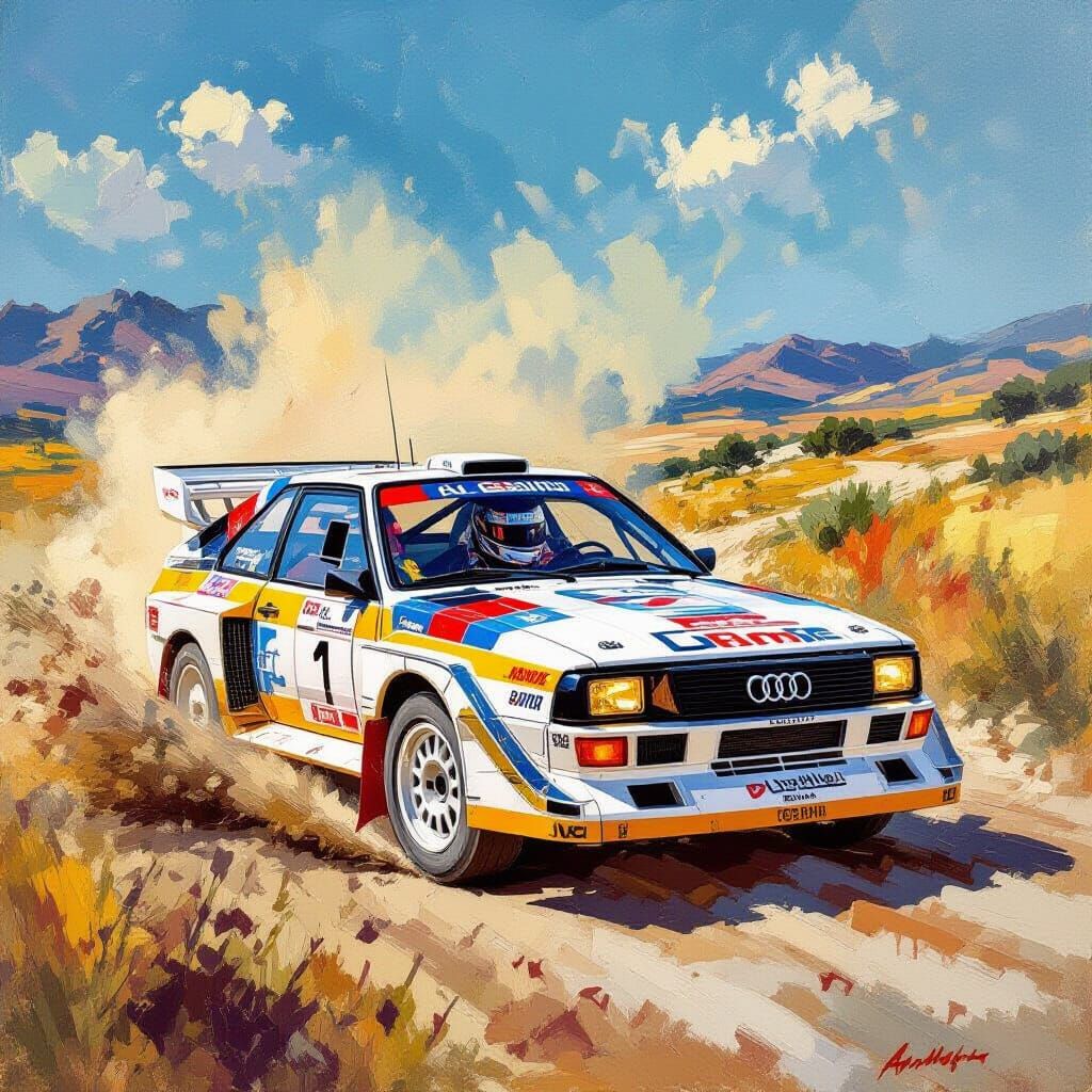 Audi Quattro Rally Car Drifting: Neo-Impressionist Style