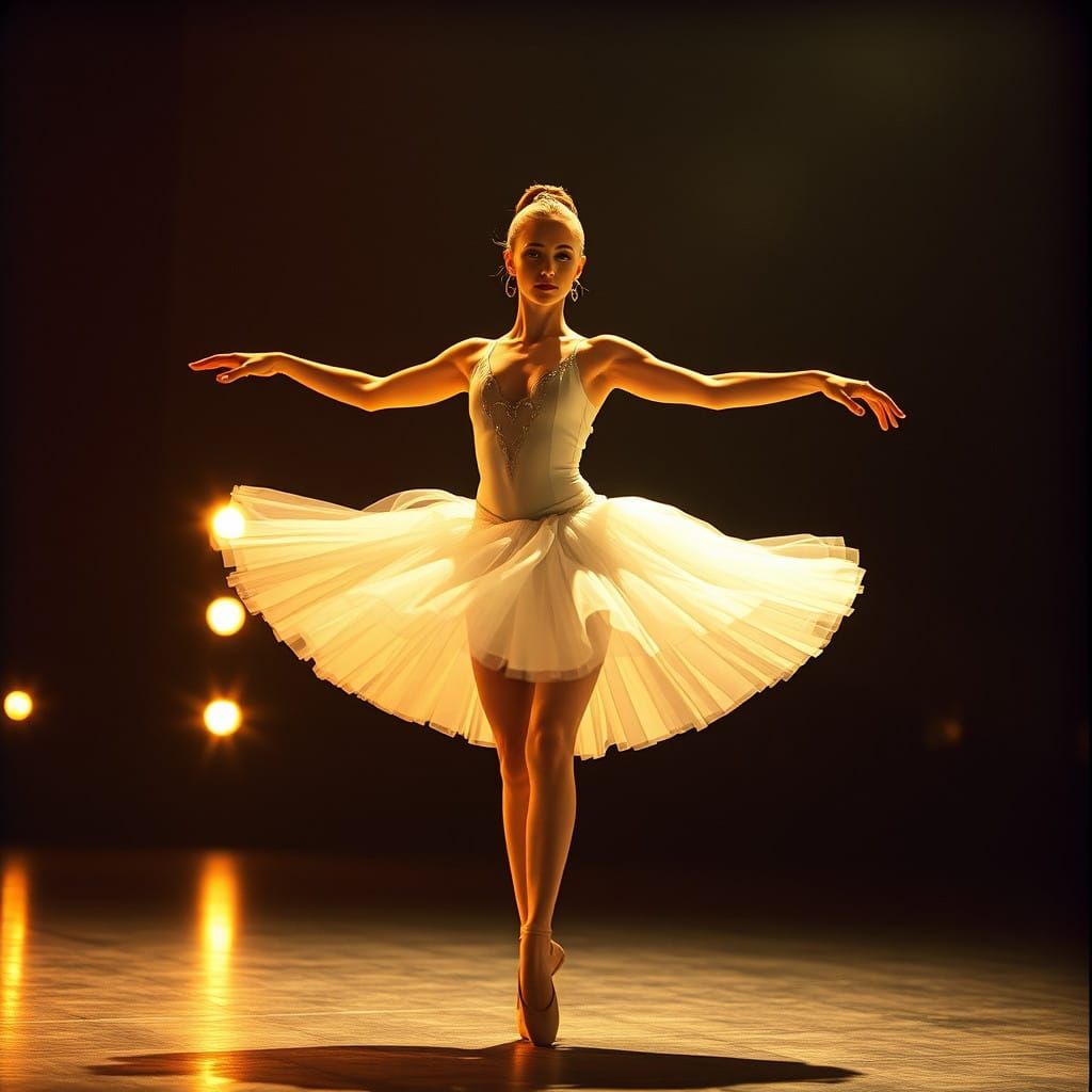 Elegant Ballerina Frozen in Mid-Pirouette, Cinematic Lightin...