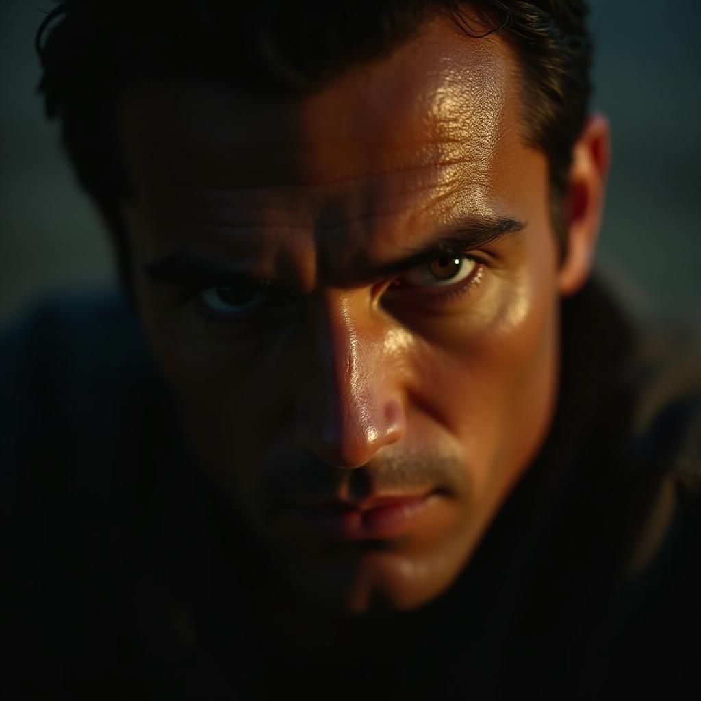 Confident Man with Chiseled Jawline in Cinematic Lighting