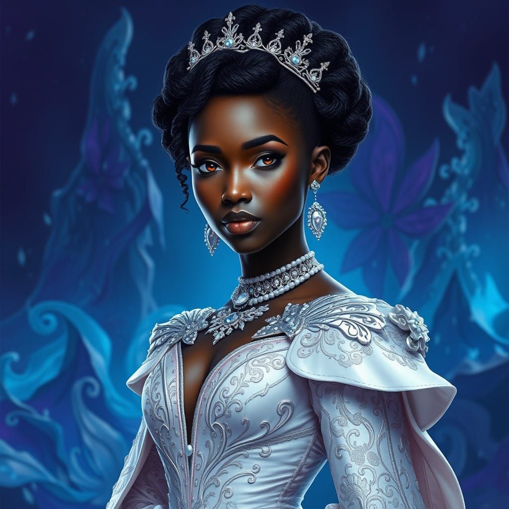 Regal Ebony Princess Against Fantastical Night Sky