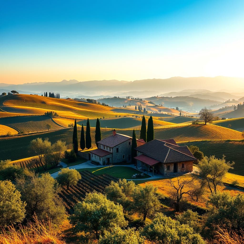 Tuscan Hills at Golden Hour: Hyperrealistic Landscape
