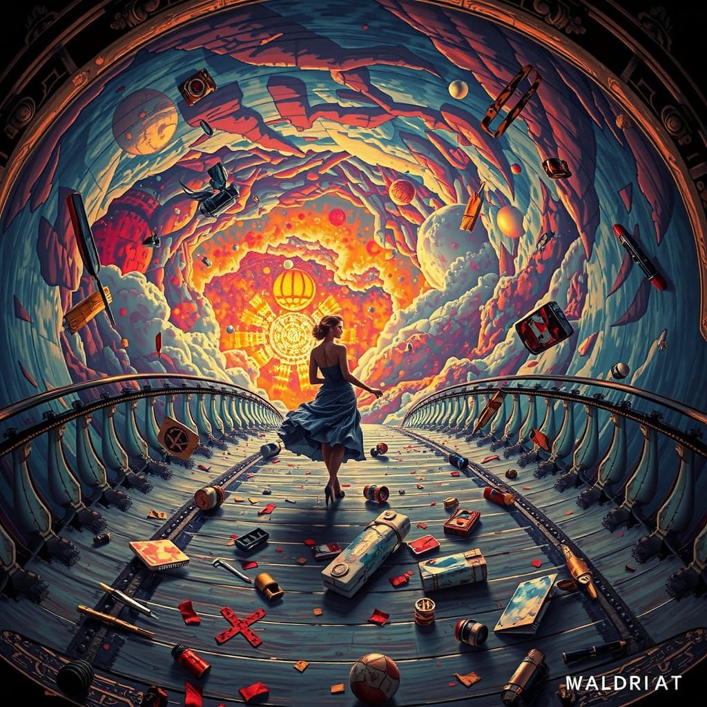 Elegant Woman on Staircase in Art Deco Style