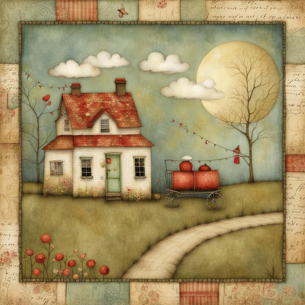 Naive Art Illustration in Engelbreit Style