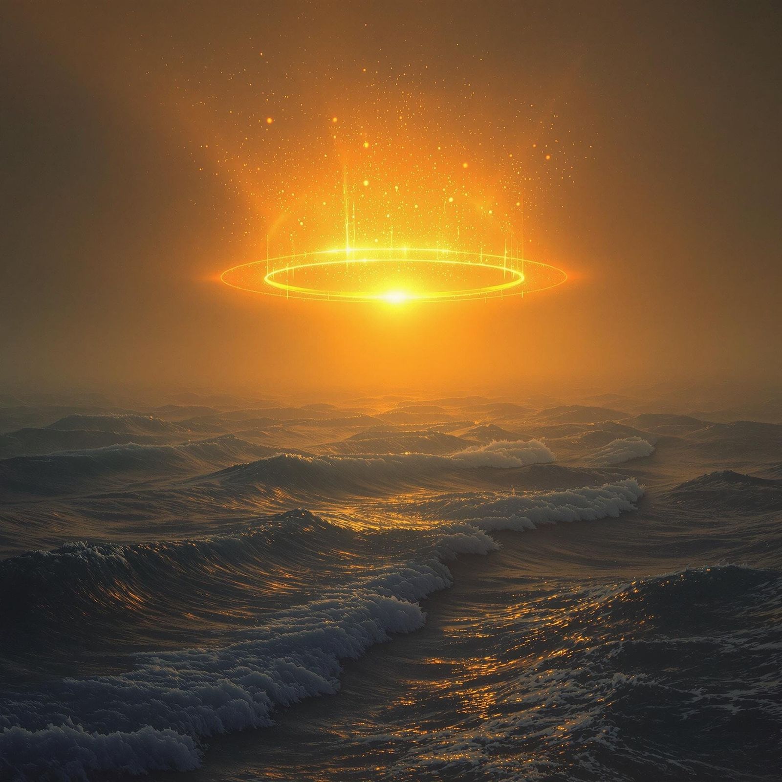 Glowing Light Above Serene Ocean: Surreal Digital Art