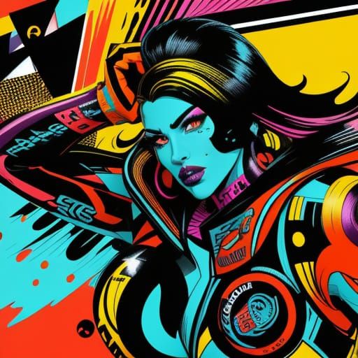 Vibrant Abstract Graphic Design with Vintage Print Aesthetic...