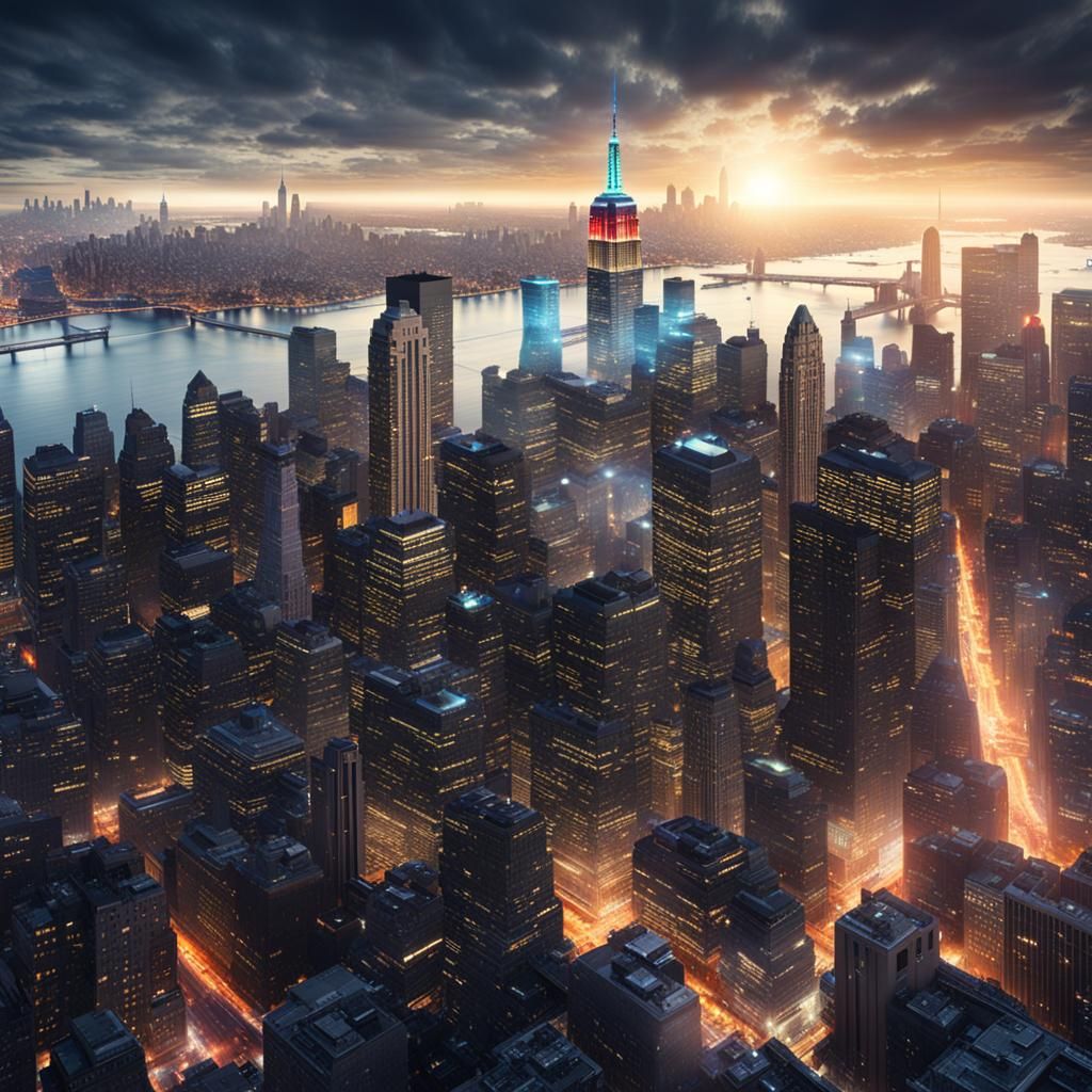 Hyperrealistic Sci-Fi New York Skyline