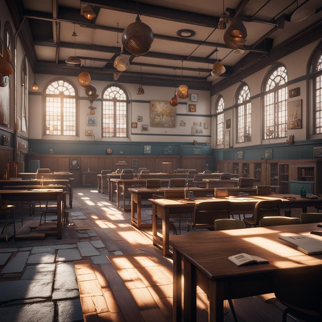 School in 3D Game Cinematic Style