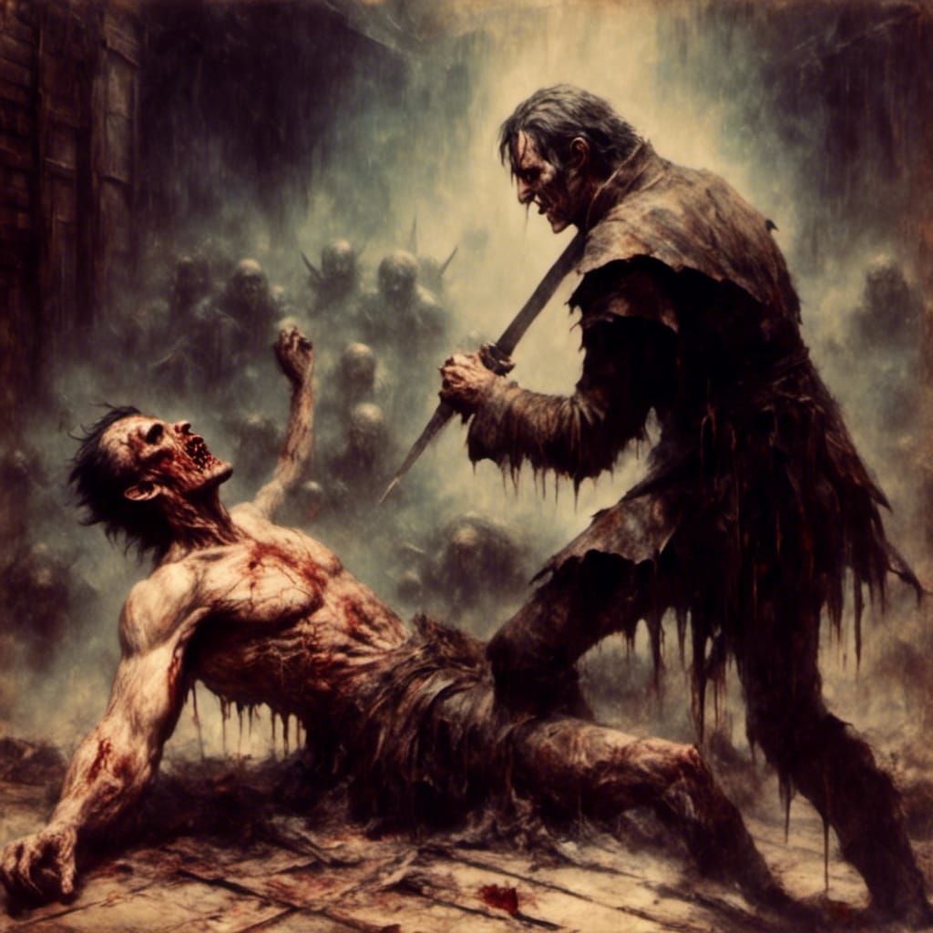 Detective Beats Demon Serial Killer in Frazetta Style