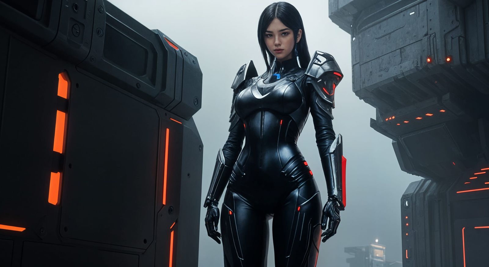 Girl in Futuristic Armour Wearing a Black Bodysuit
