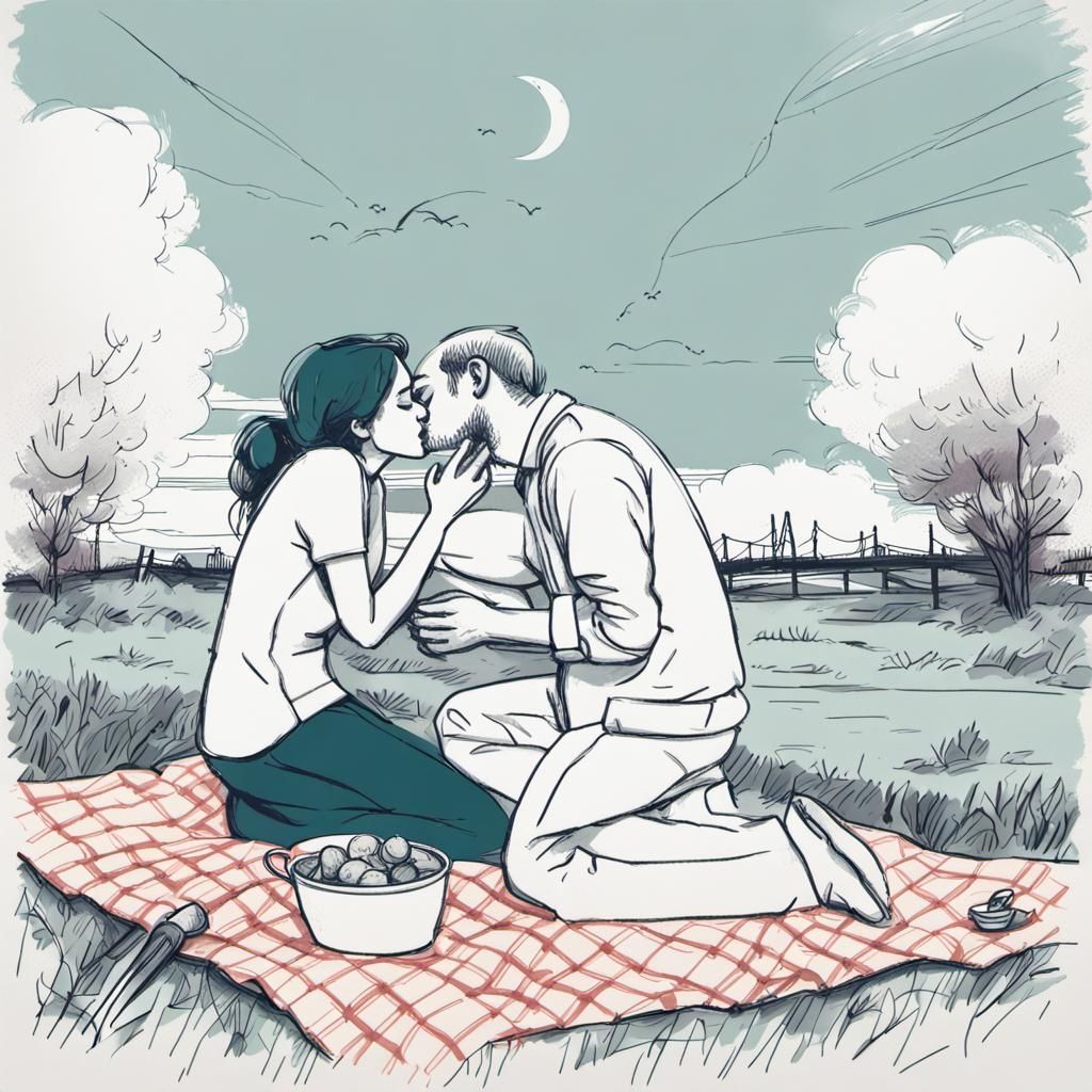Kissing Couple in Modern Sketch Art Style