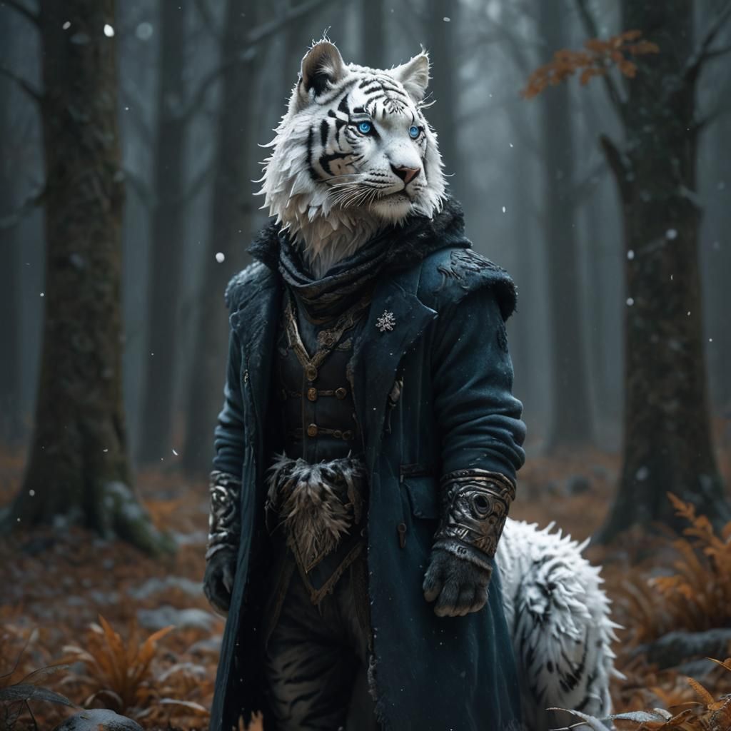 Baby Snow Tiger in Frozen Forest, Digital Art