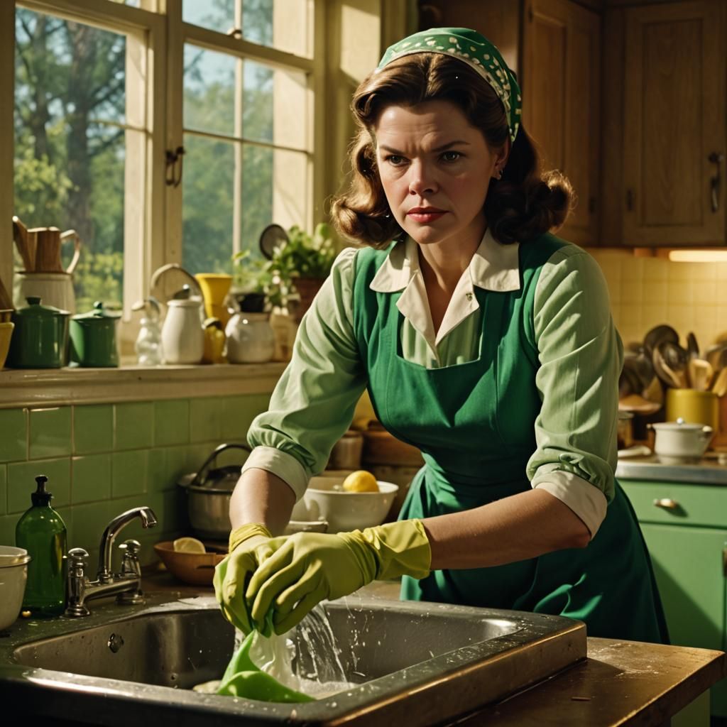 Vibrant 1950s Kitchen Scene with Stepford Wife