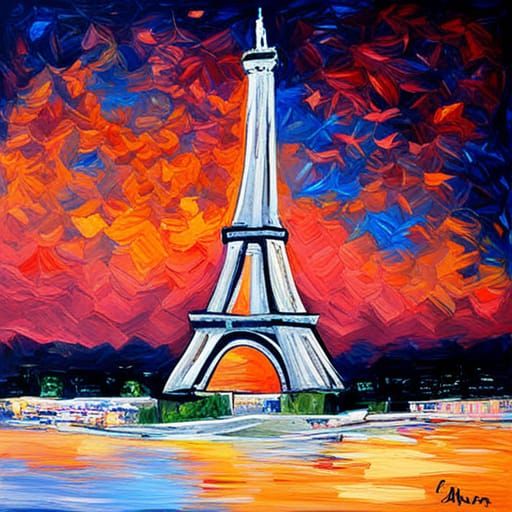 Eiffel Tower at Night: Neo-Impressionist Oil Painting