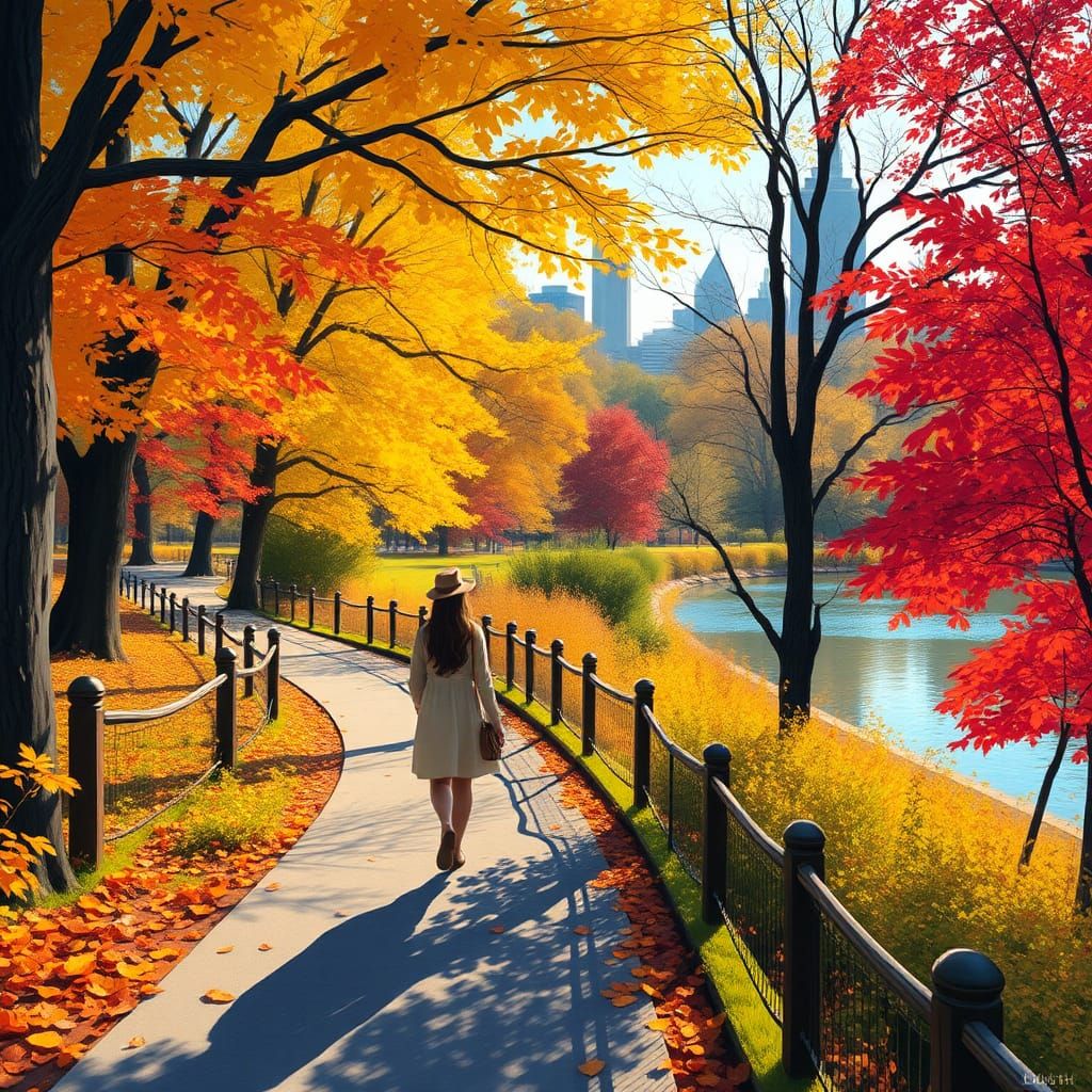 Central Park Autumn Impressionist Painting