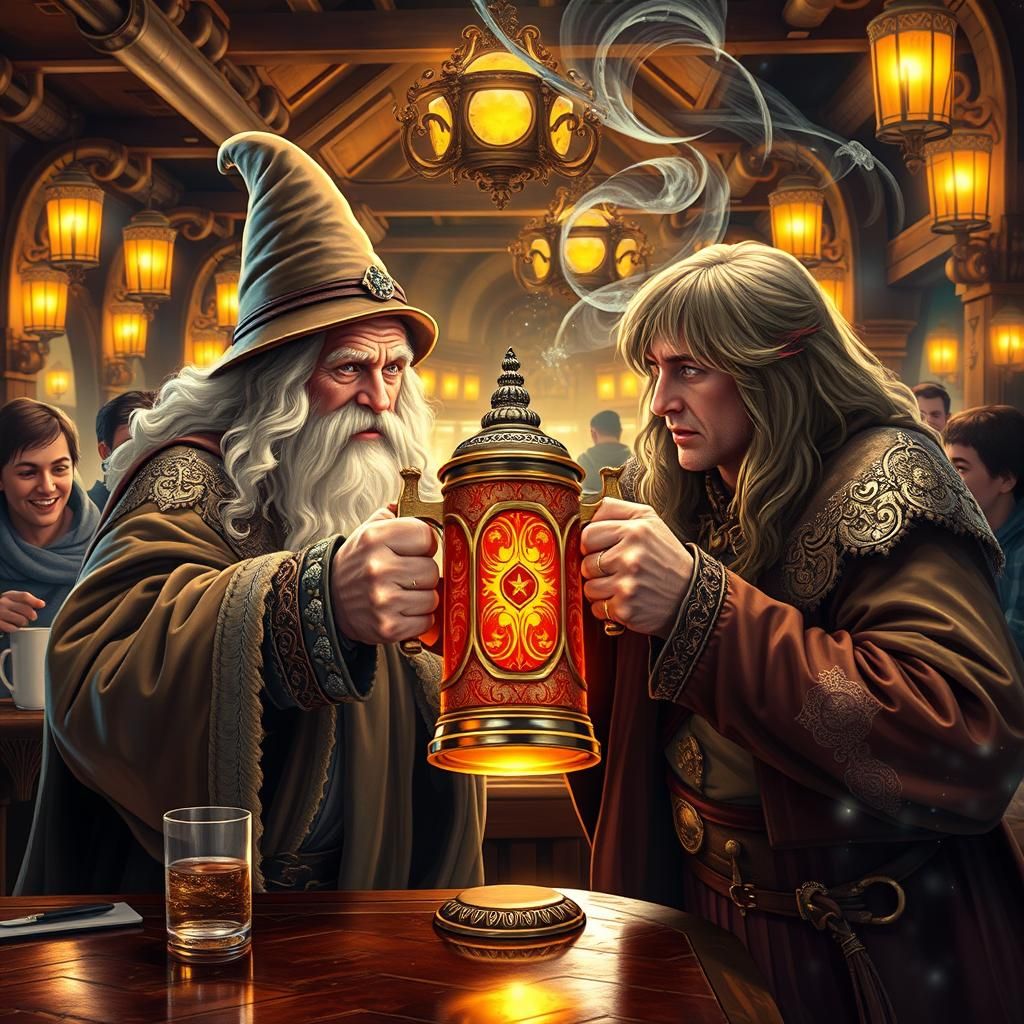 Gandalf and Frodo in Tavern Grabbing Beer