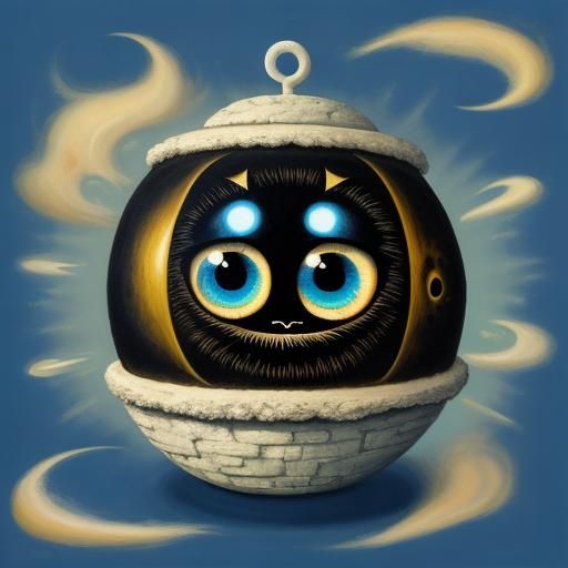 Cute Fluffy Creature with Chibi Eyes in Surreal Style