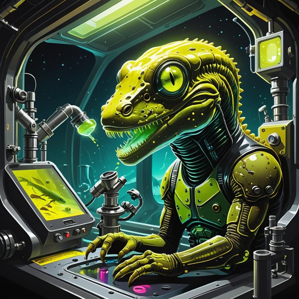 Bio-luminescent Alien Specimen in Spaceship Lab